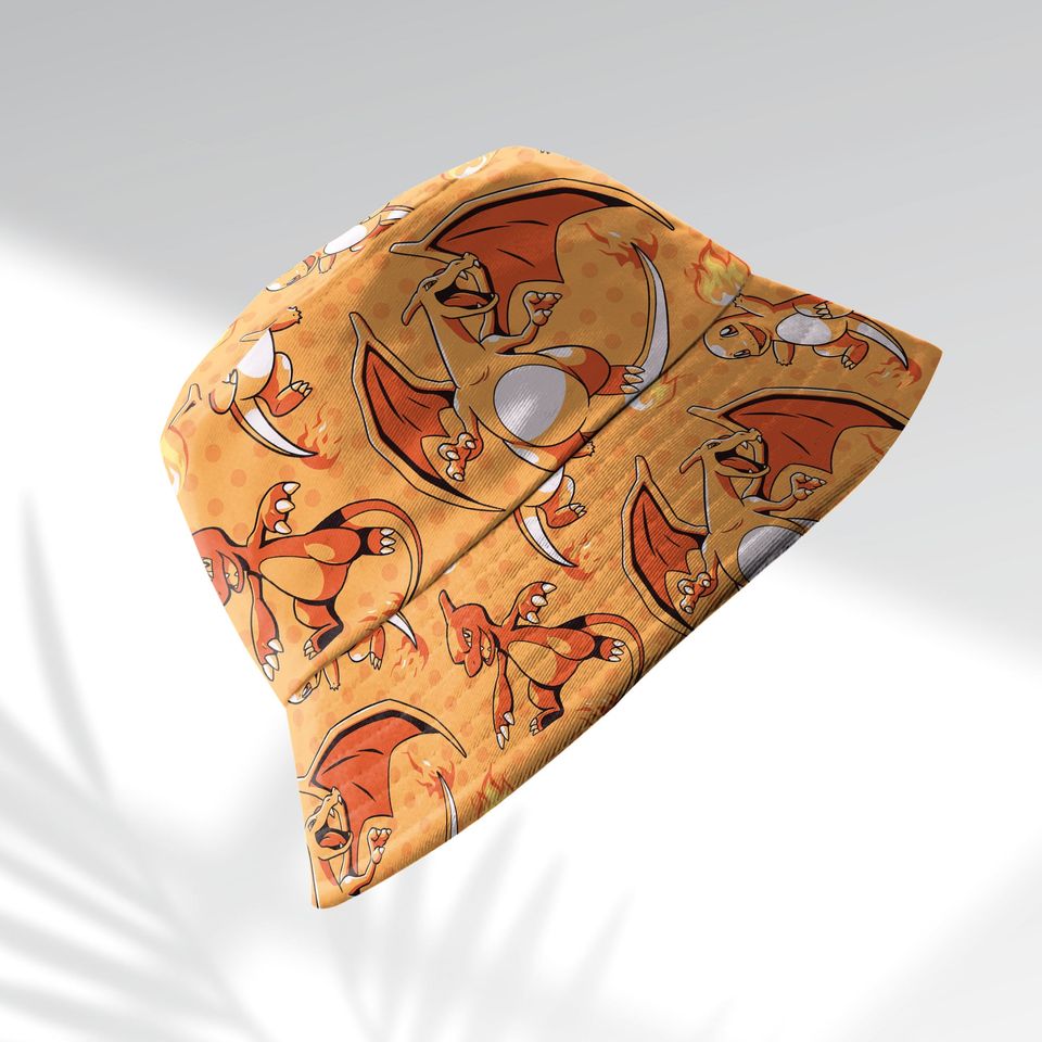 Charmander Evolution Bucket Hat, Cute Fire Type Summer Beach Hat, Charizard Bucket, Manga Gifts