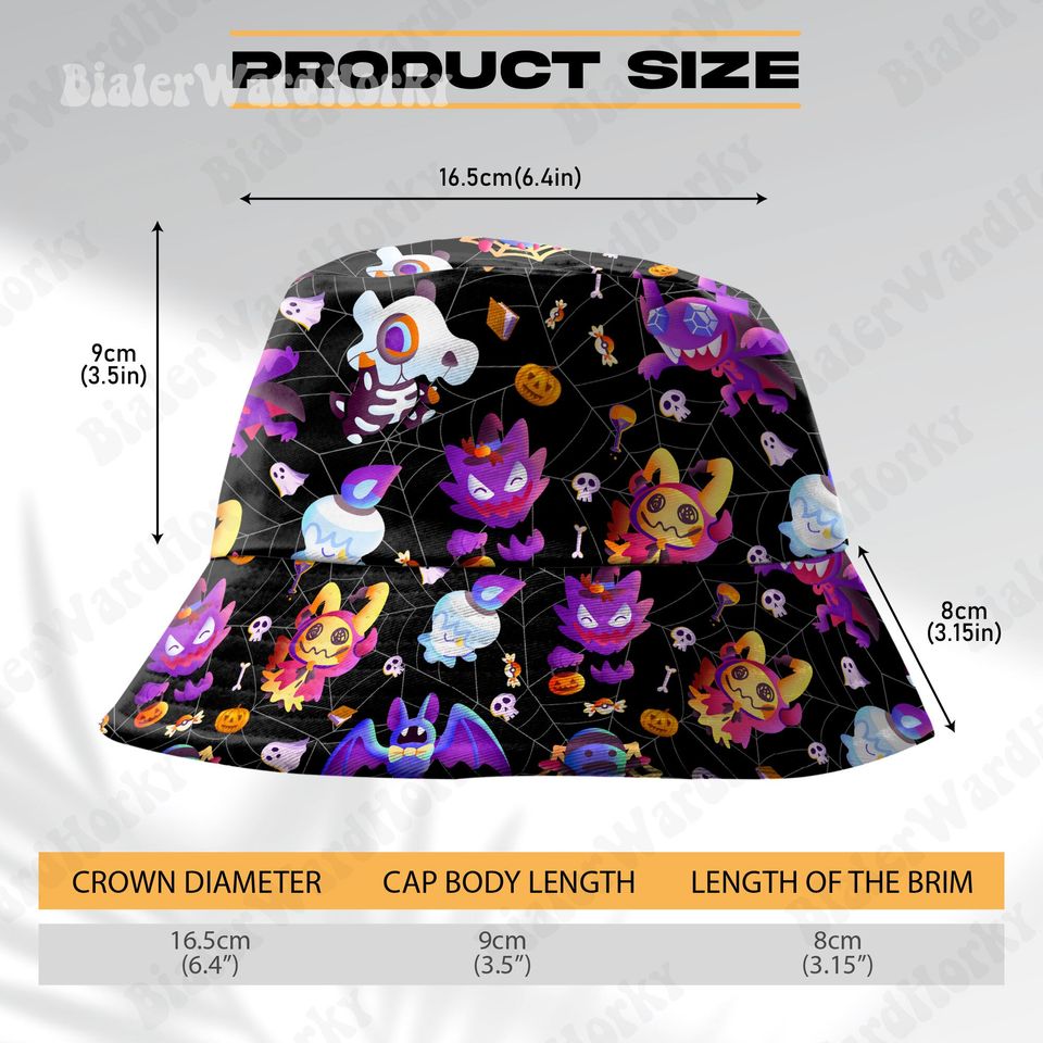 Spooky Masquerade Bucket Hat, Ghost Type, Mimikyu Gengar, Halloween Hat, Anime Bucket Gifts
