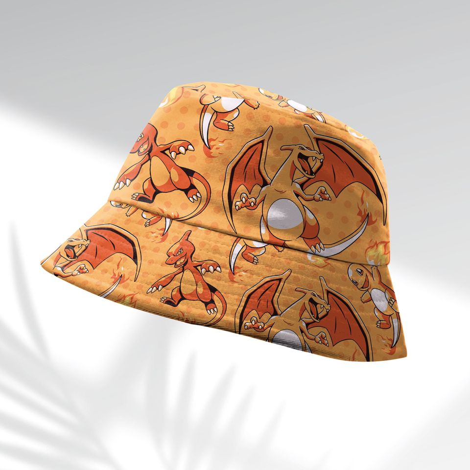 Charmander Evolution Bucket Hat, Cute Fire Type Summer Beach Hat, Charizard Bucket, Manga Gifts