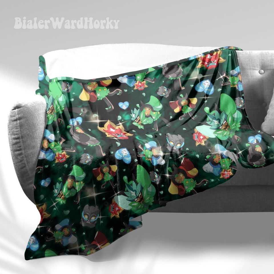 Ogerpon Fleece Blanket: Anime Grass Type Decor