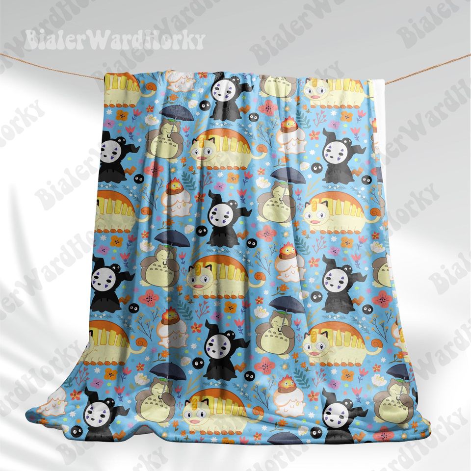 Anime Fleece Blanket: Sn Lax Totoro, Mimikyu No Face, Meowth Catbus