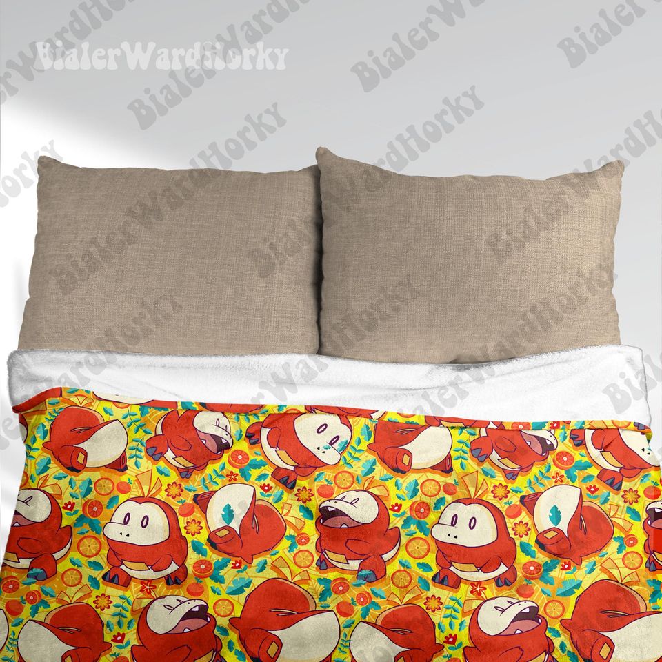 Fuecoco Fleece Blanket: Anime Inspired Fire Croc Design