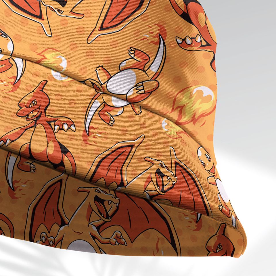 Charmander Evolution Bucket Hat, Cute Fire Type Summer Beach Hat, Charizard Bucket, Manga Gifts