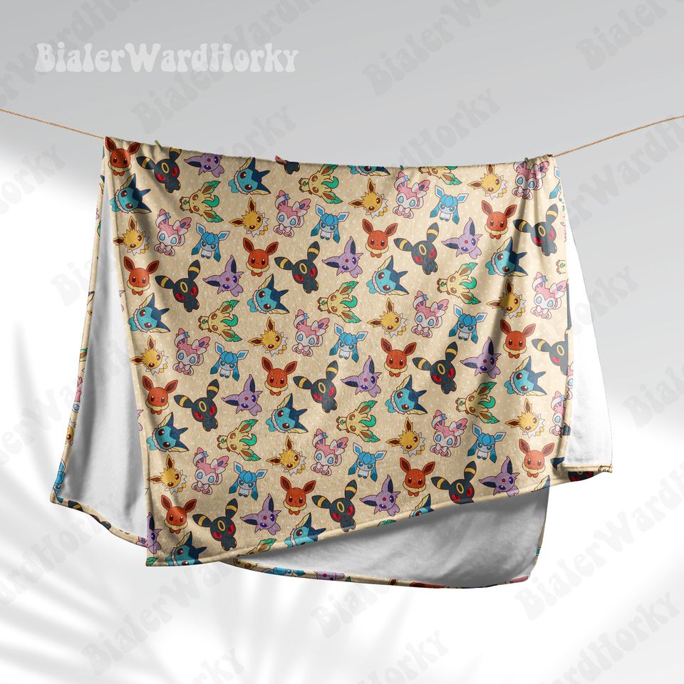 Eevee Evolution Chibi Fleece Blanket, Evolution Blanket, Cute Fleece Blanket, Anime Blanket Eevee, Gifts