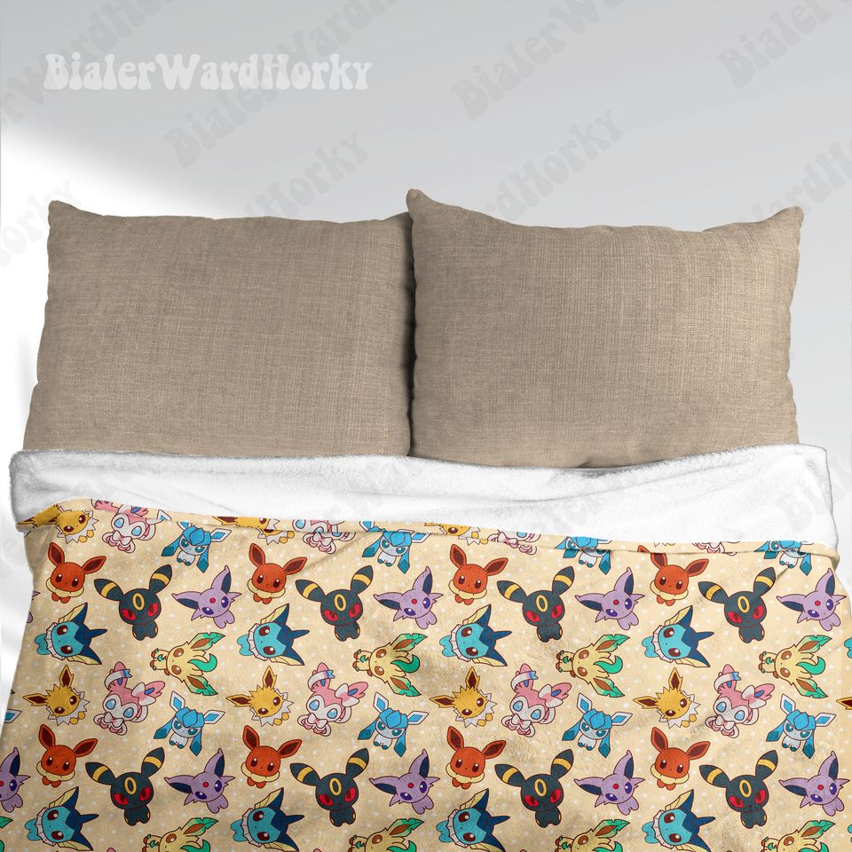 Eevee Evolution Chibi Fleece Blanket, Evolution Blanket, Cute Fleece Blanket, Anime Blanket Eevee, Gifts