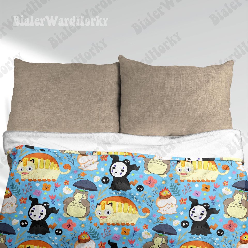 Anime Fleece Blanket: Sn Lax Totoro, Mimikyu No Face, Meowth Catbus