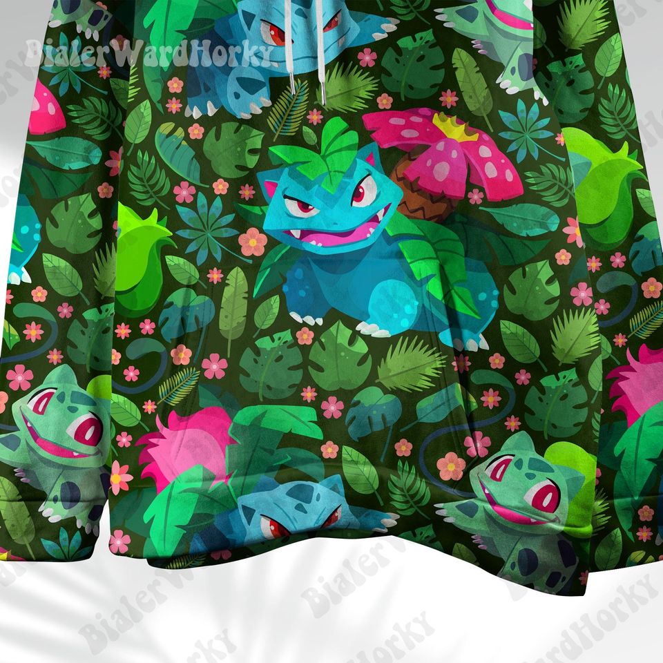 Bulbasaur Hoodie: Tropical Grass-Type Monster Anime Sweatshirt