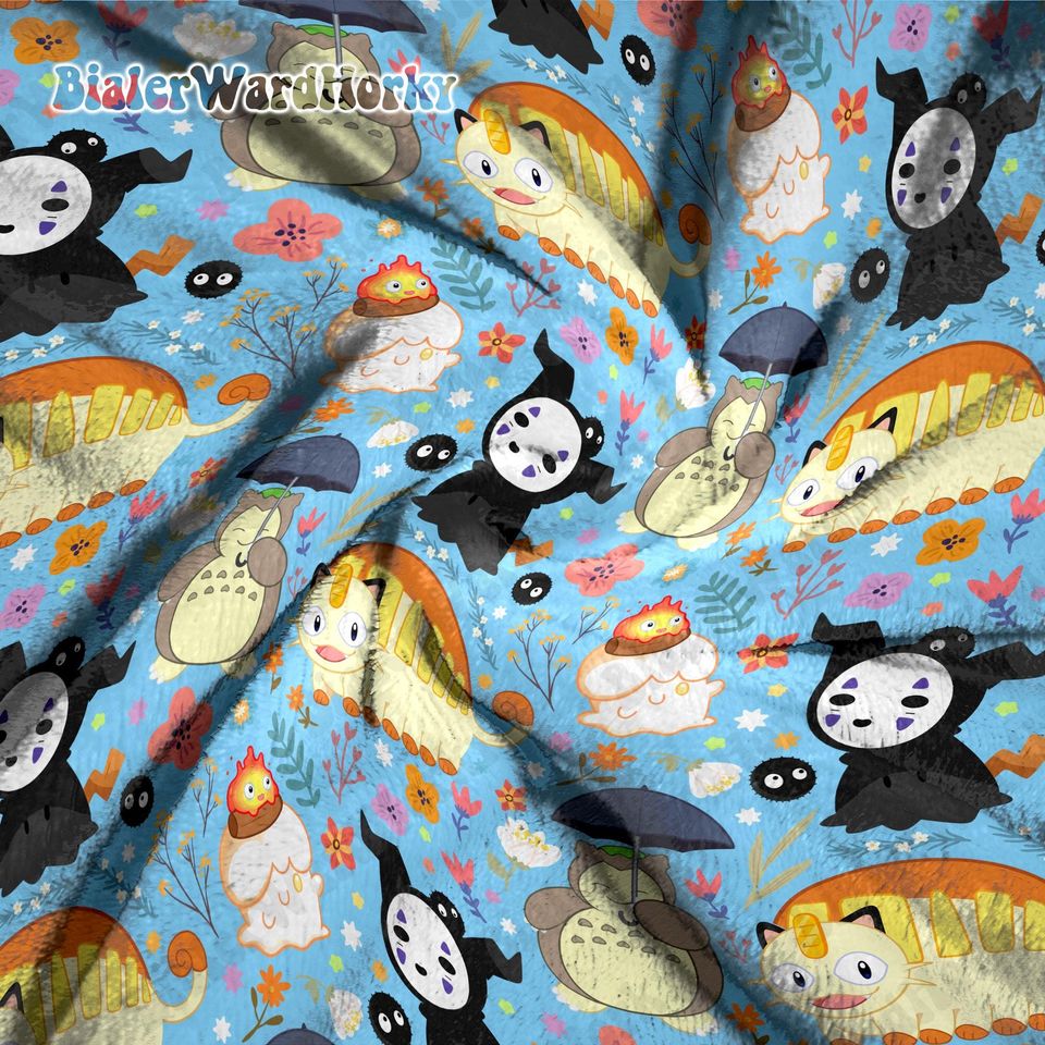 Anime Fleece Blanket: Sn Lax Totoro, Mimikyu No Face, Meowth Catbus
