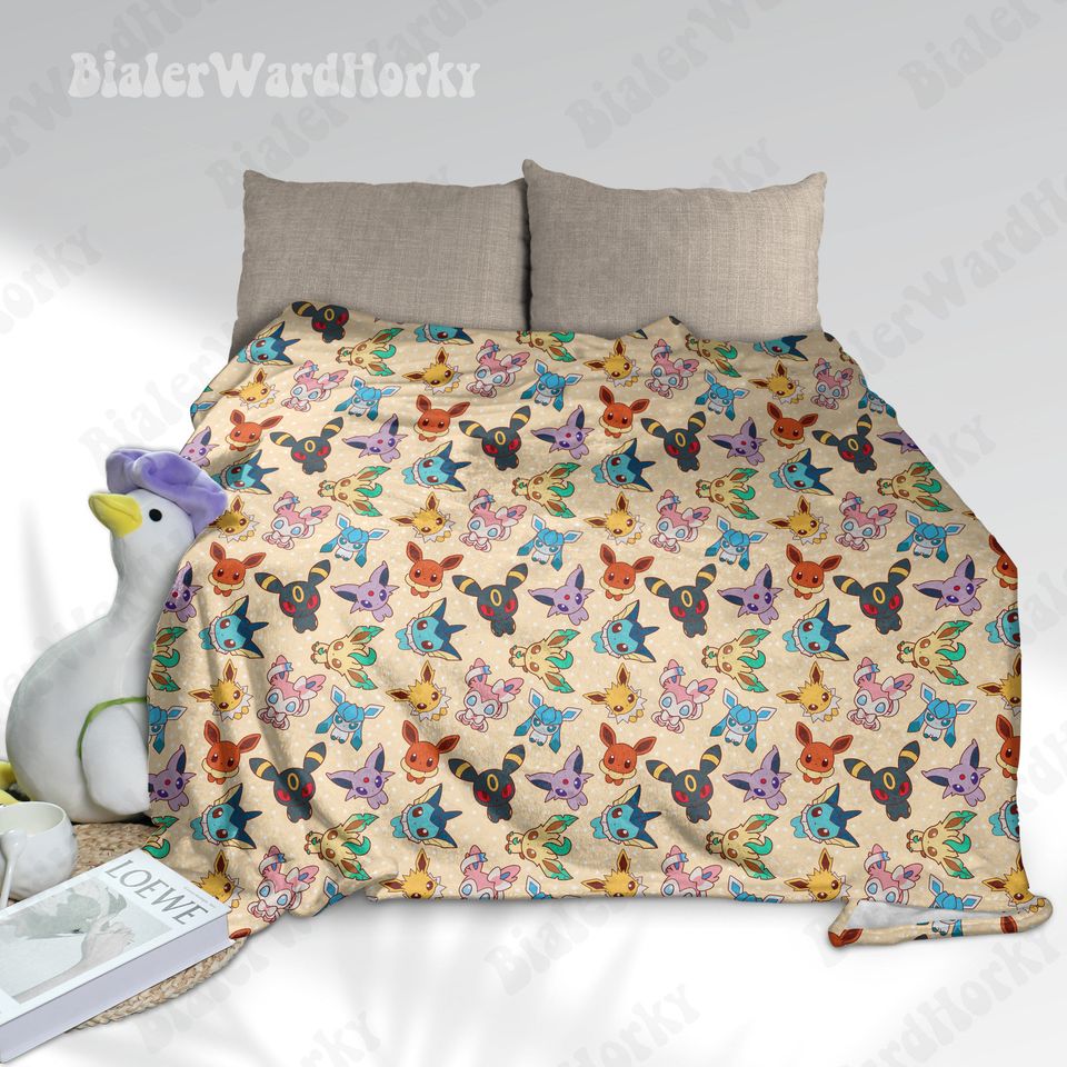 Eevee Evolution Chibi Fleece Blanket, Evolution Blanket, Cute Fleece Blanket, Anime Blanket Eevee, Gifts