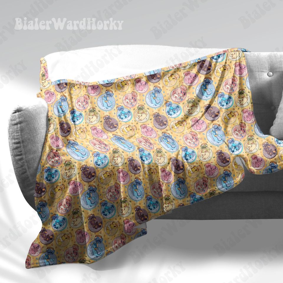 Eevee Evolution Bottled Magic Fleece Blanket, Fleece Blanket, Anime Blanket Eevee Evolution, Gifts