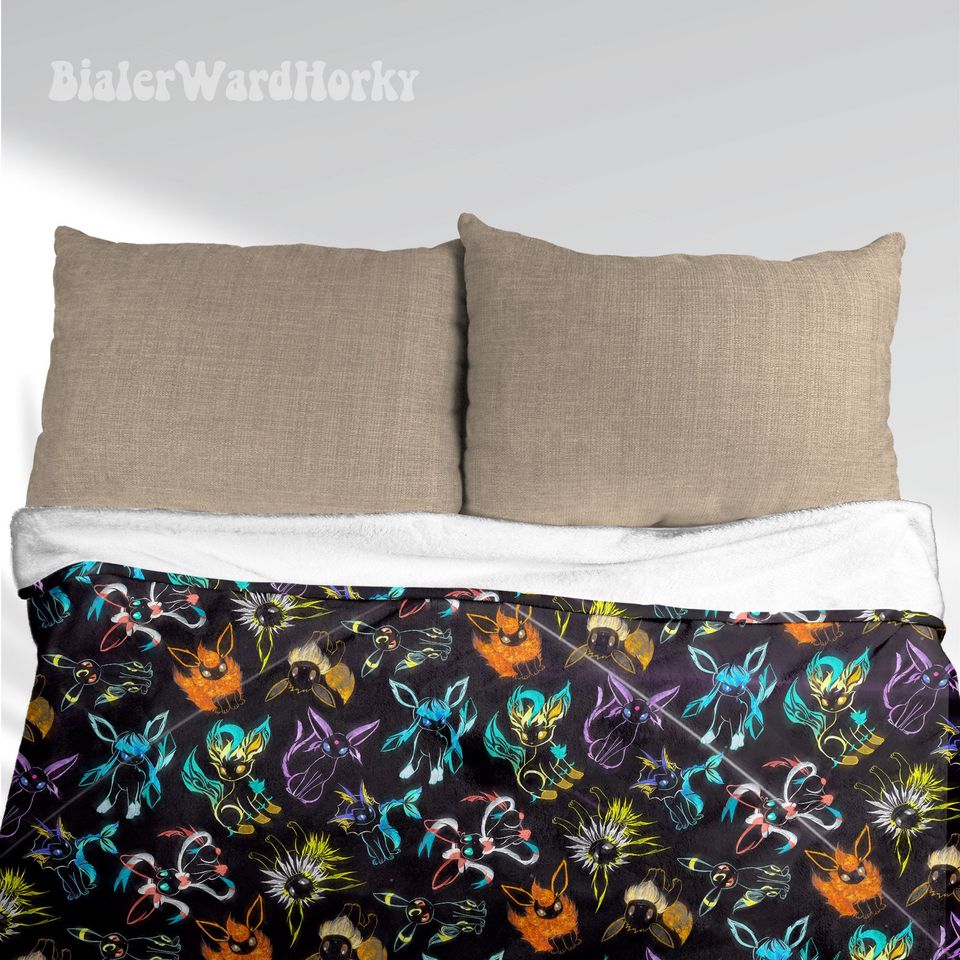 Eevee Evolution Neon Fleece Blanket, Evolution Blanket Fleece Blanket, Anime Blanket Evolution, Gifts