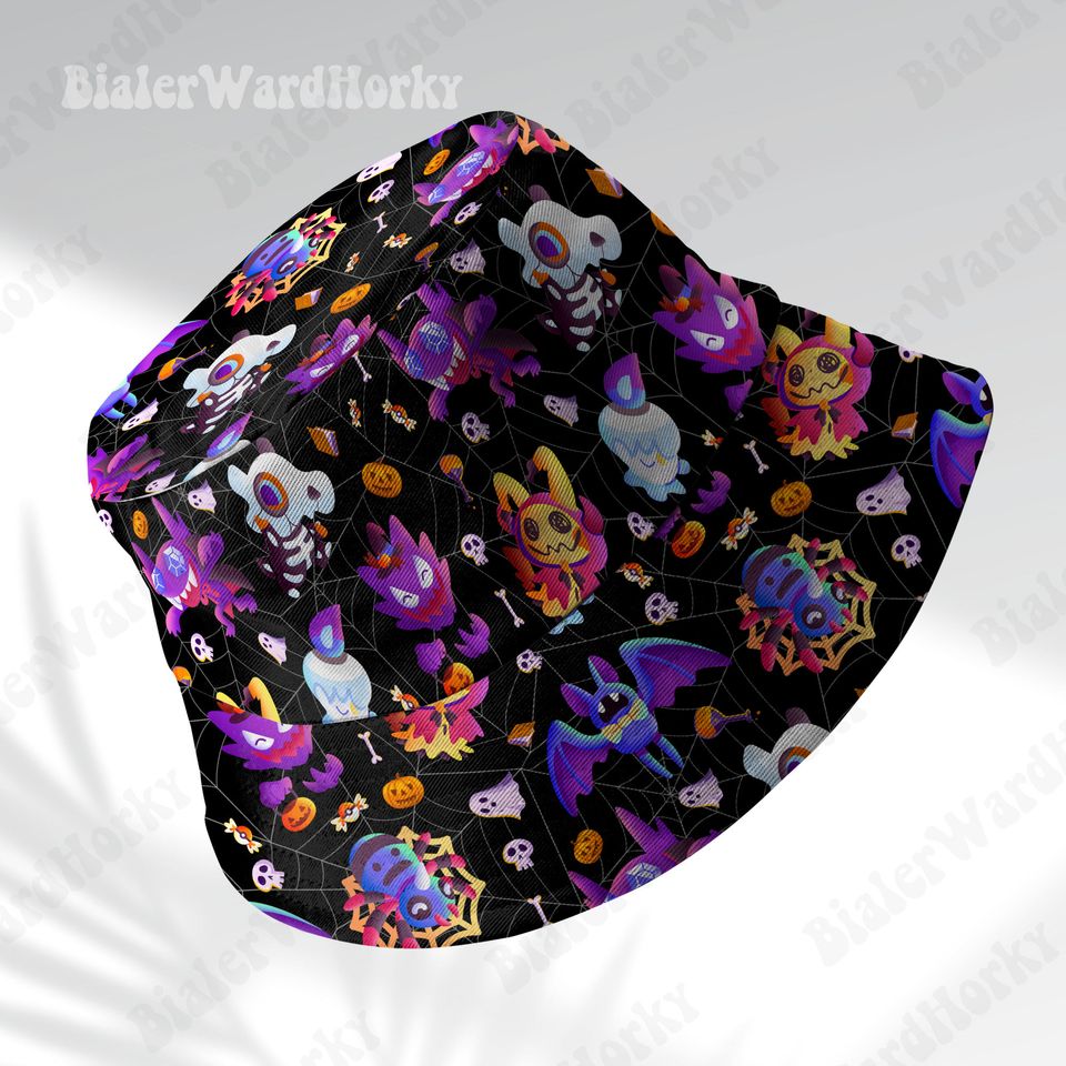 Spooky Masquerade Bucket Hat, Ghost Type, Mimikyu Gengar, Halloween Hat, Anime Bucket Gifts
