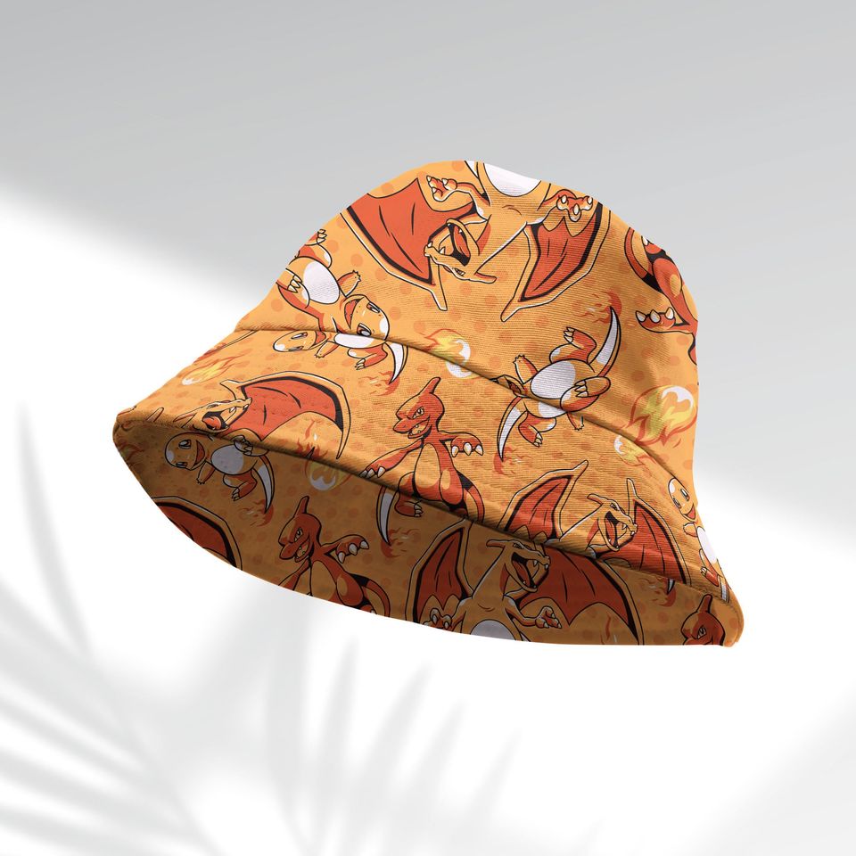 Charmander Evolution Bucket Hat, Cute Fire Type Summer Beach Hat, Charizard Bucket, Manga Gifts