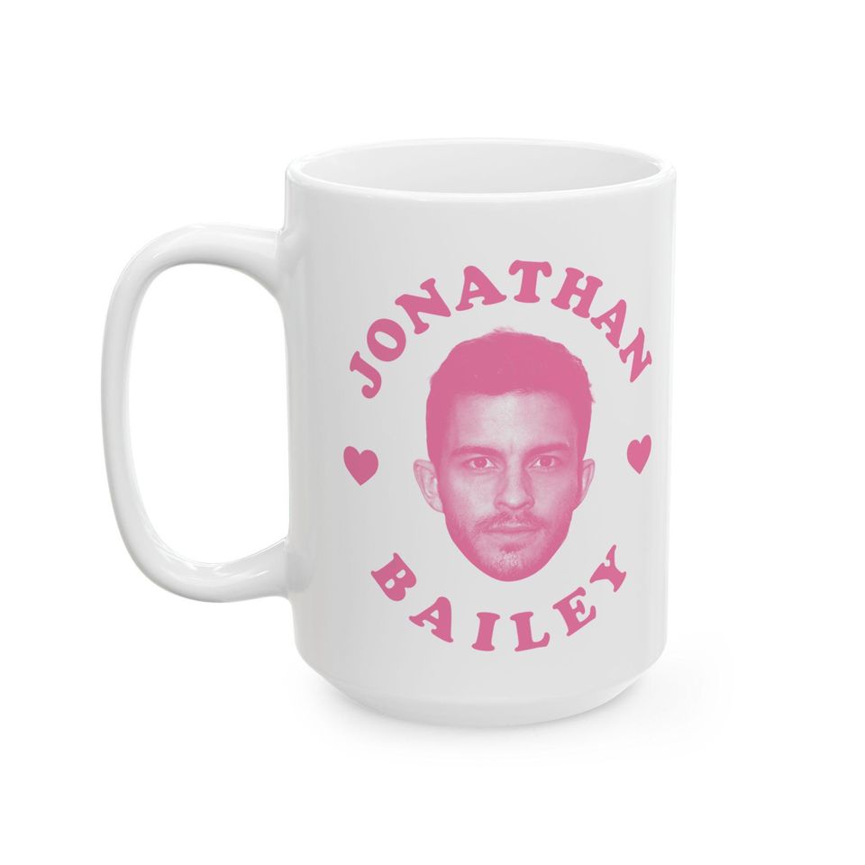 Jonathan Bailey pink heart mug, Jonathan Bailey Mug