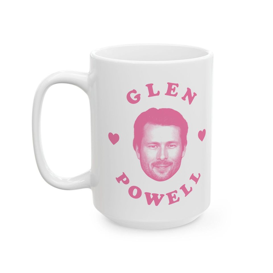 Glen Powell pink heart mug, Glen Powell Mug