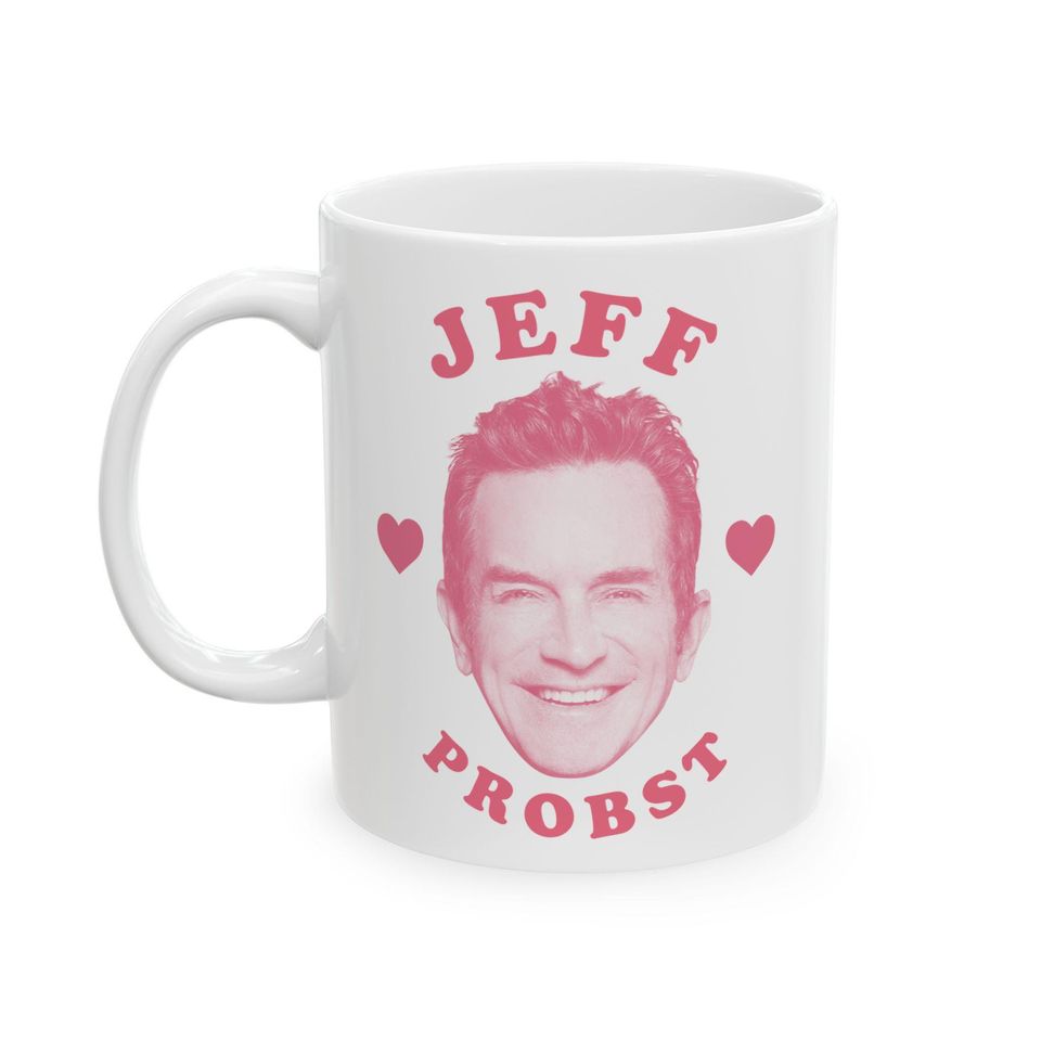 Jeff Probst pink heart mug, Jeff Probst Mug