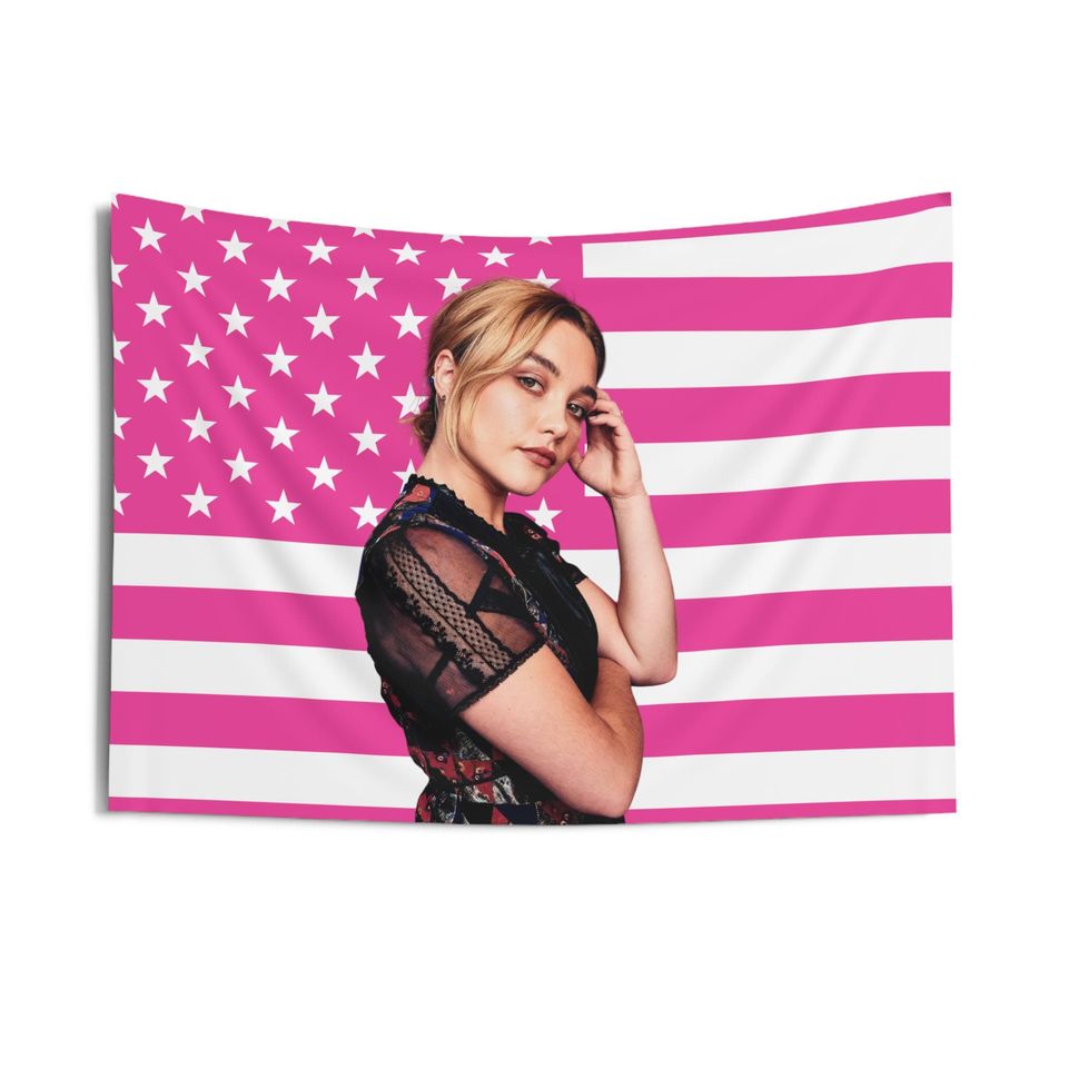 Florence Pugh Flag, Florence Pugh Indoor Wall Tapestries, Florence Pugh Pink Flag