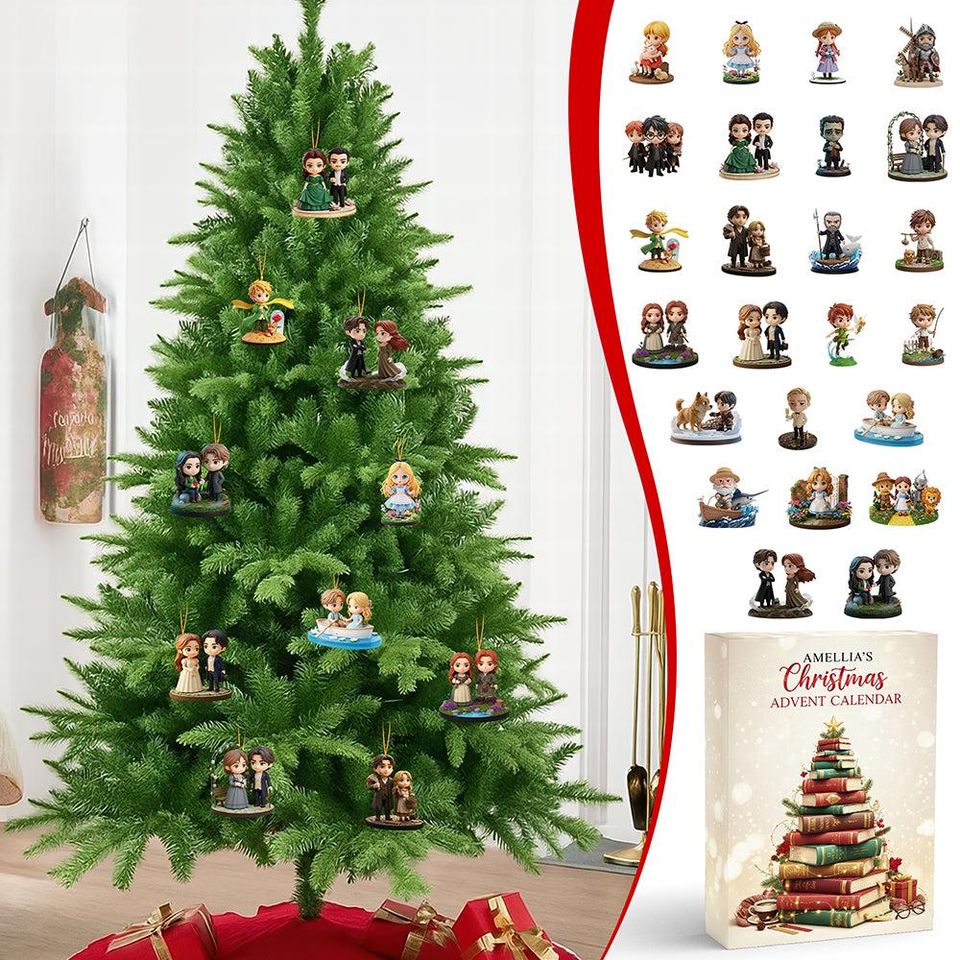 Acrylic Advent Calendar Blind Box, Fairytale Couples Storybook, Holiday Countdown Box, Mini Figure Collectibles for Readers & Fans