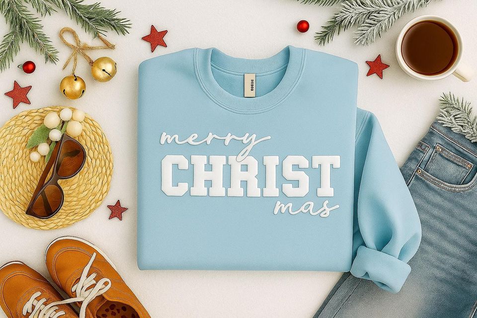 Embossed Merry Christmas Sweater for Women