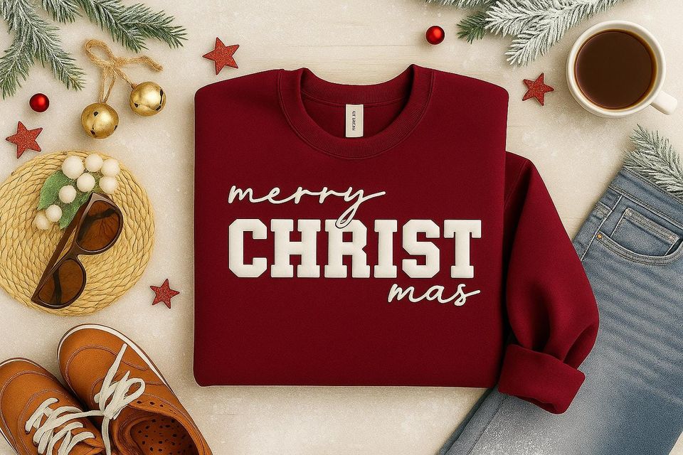 Embossed Merry Christmas Sweater for Women