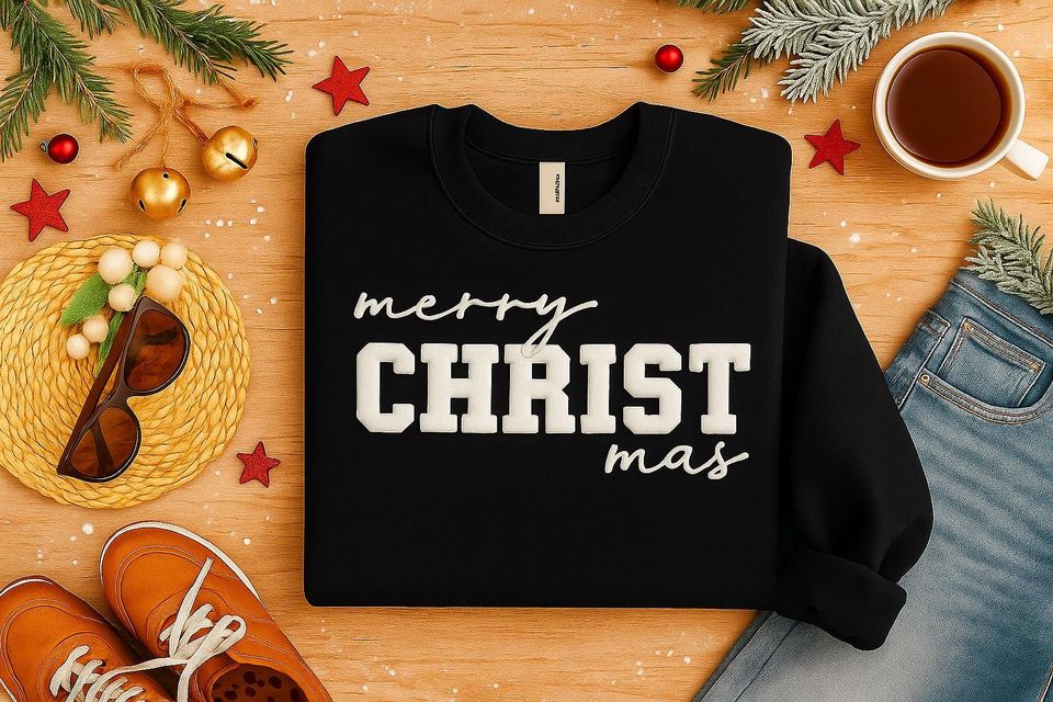 Embossed Merry Christmas Sweater for Women