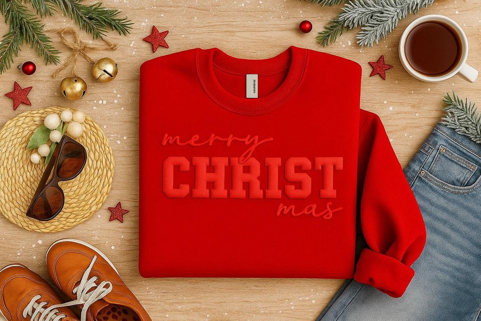 Embossed Merry Christmas Sweater for Women