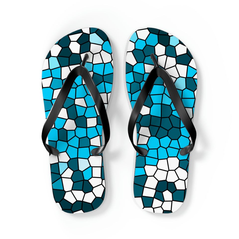 Blue Tiled Flip Flops