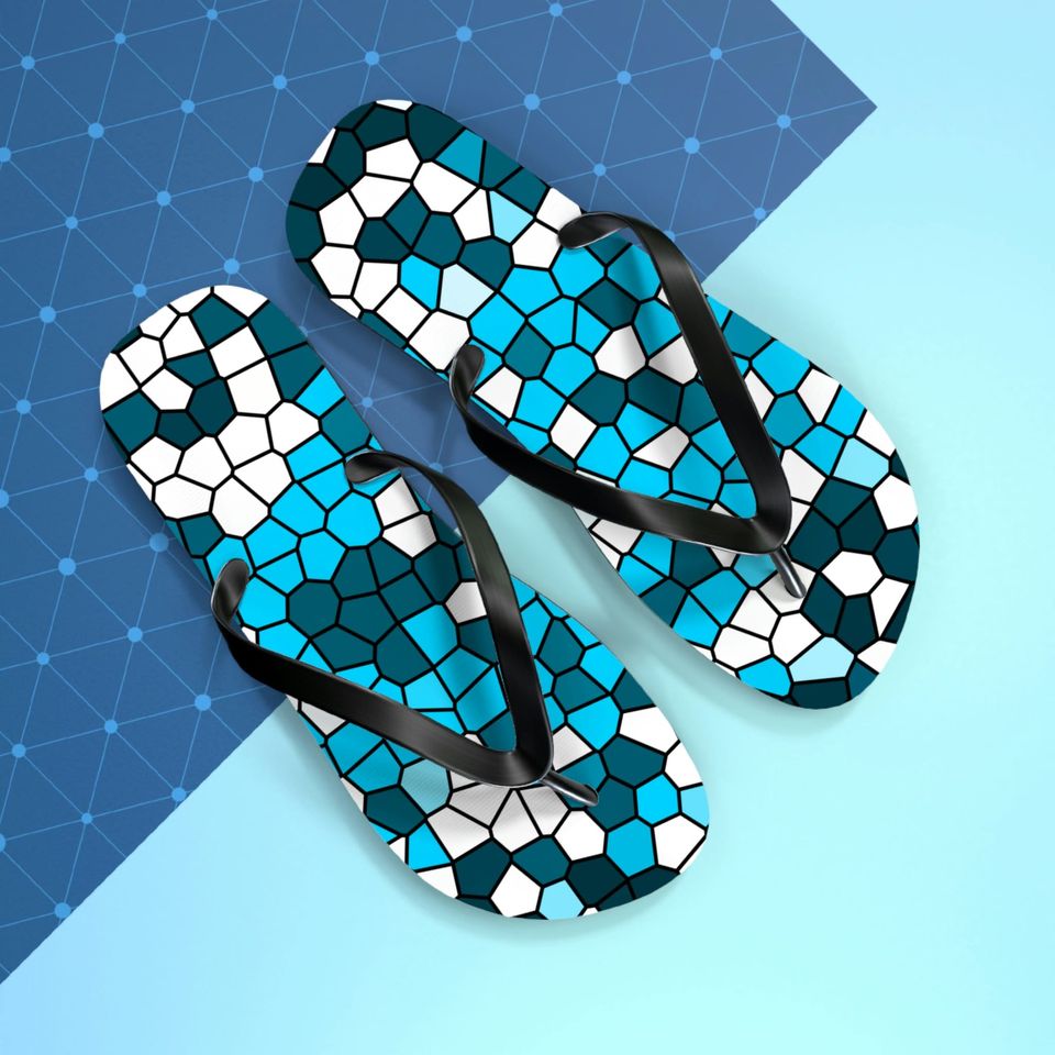 Blue Tiled Flip Flops