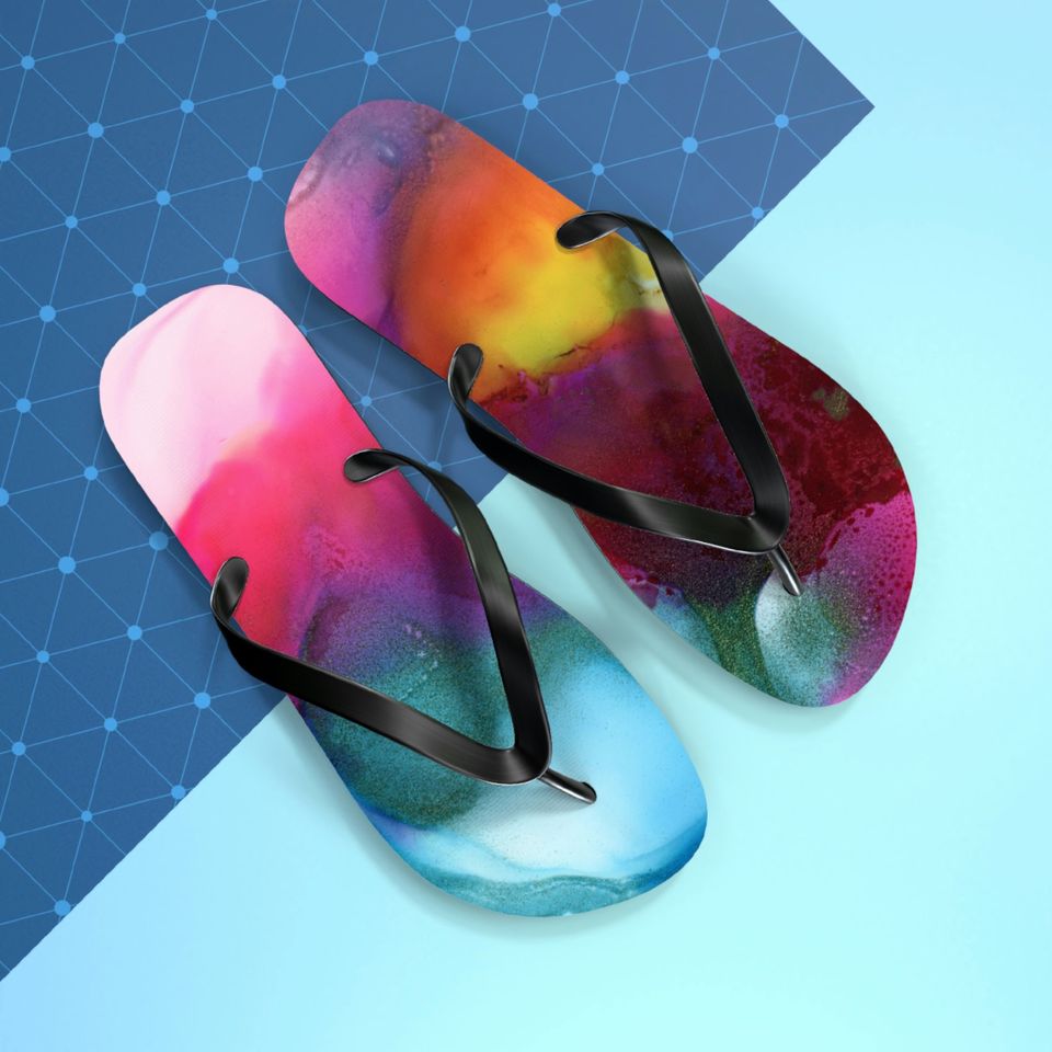 Watercolor Wave Flip Flops