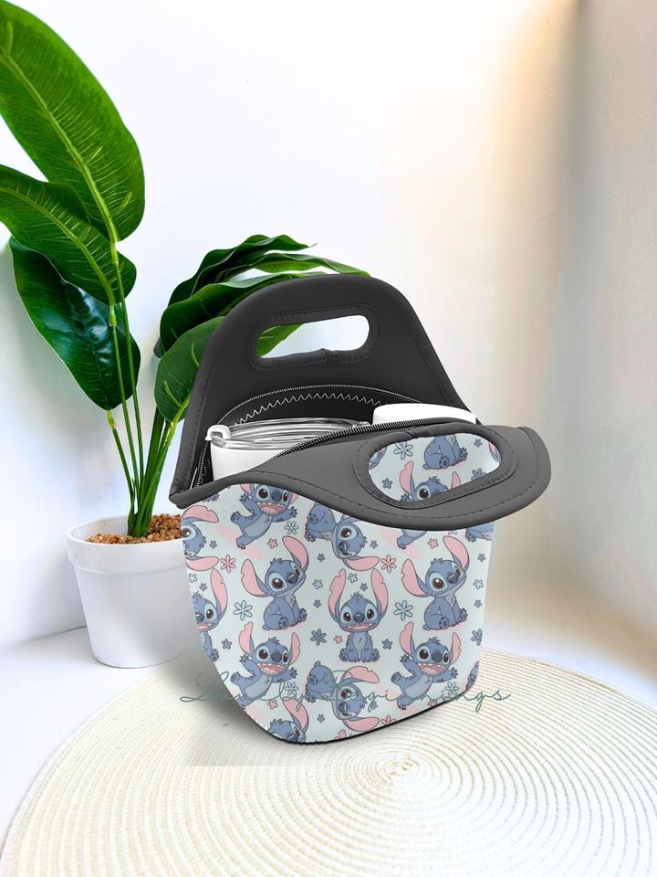Neoprene Stitch Lunch Bag 626 - Floral Blue Design
