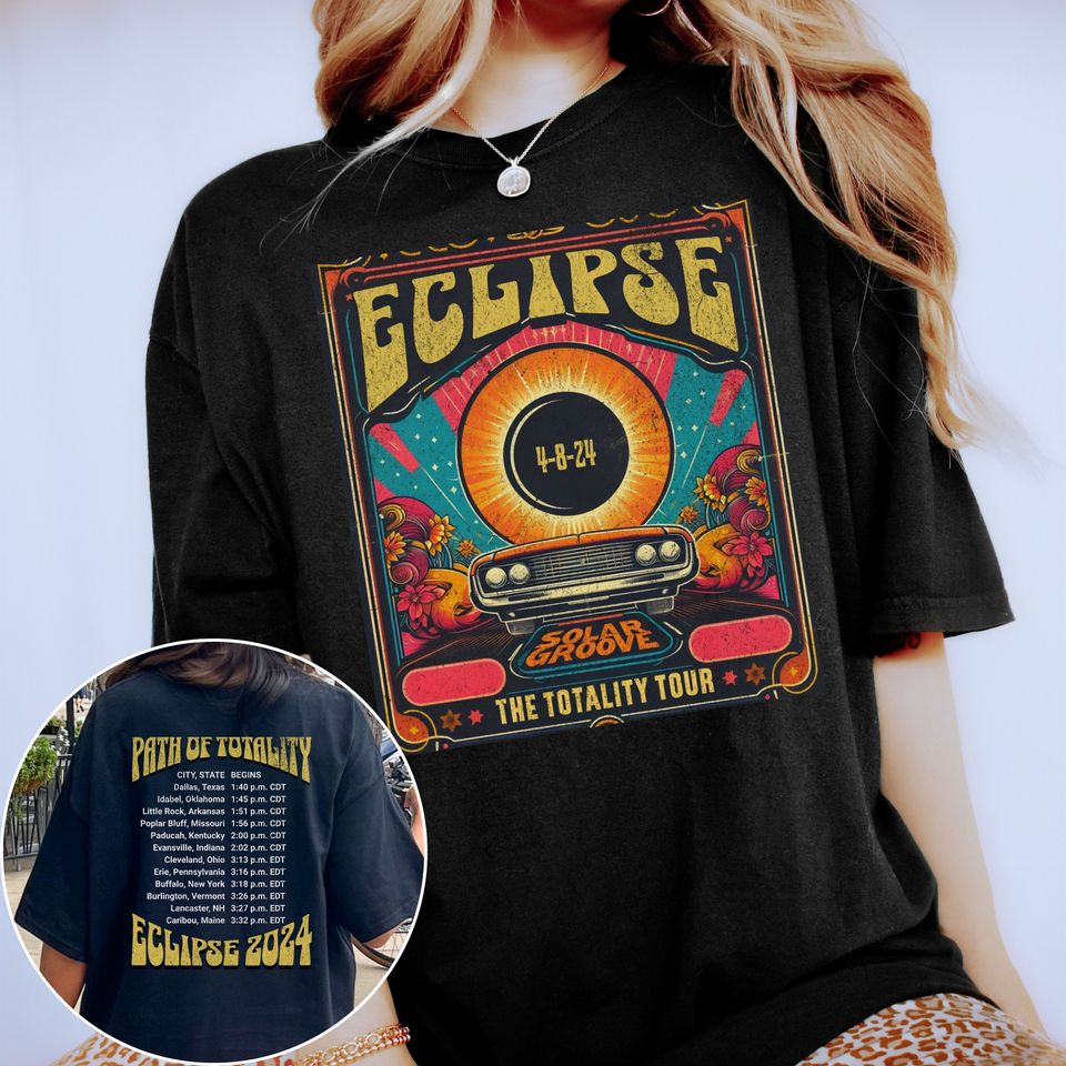 Solar Eclipse 2024 Comfort Colors 1717 Unisex Retro Style Path of Totality 2024