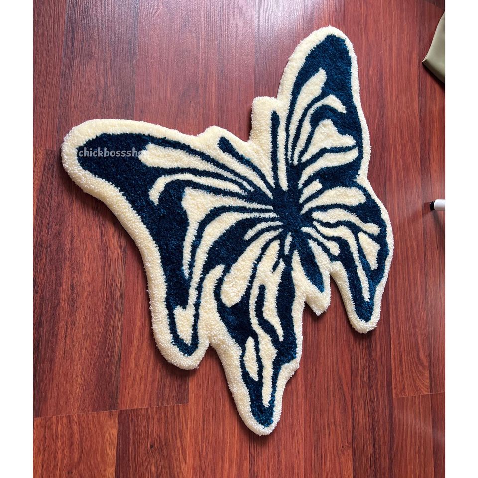 Handmade Tufted Butterfly Tufted Rug - Aesthetic Soft Plush Decorative Handmade Rug