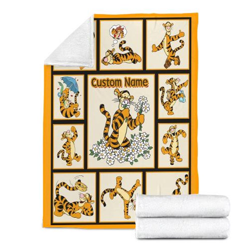 Personalized Tigger Winnie The Pooh Throw Blanket, Custom name Tigger Quilt Blanket, Pooh Bear Tigger Blanket, Birthday Boy Blanket