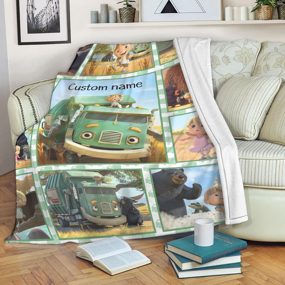 Trash Truck Blanket, Personalized Trash Truck Blanket, Custom Name Kid Baby Blanket, Birthday Gift, Christmas Gifts