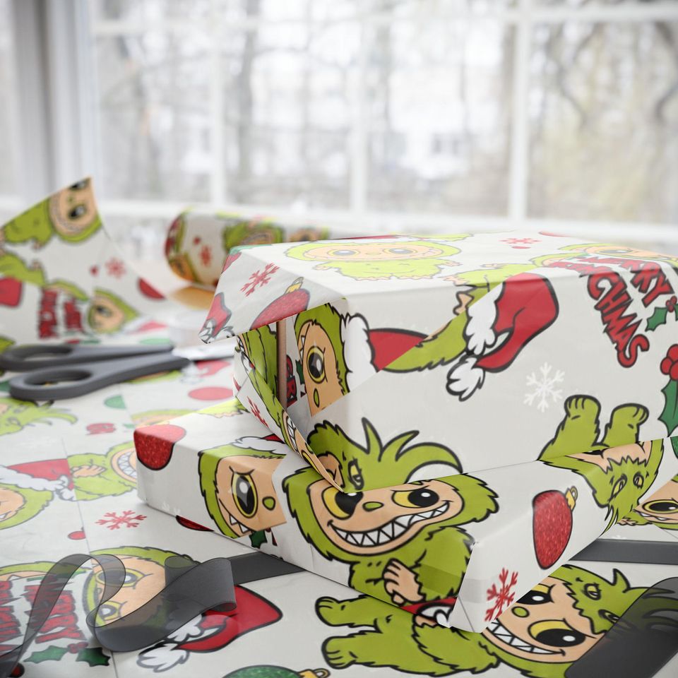 L4bubu Christmas Wrapping Papers, Holiday Gift Wrap Sheets, Festive Xmas Packaging, Cute Winter Characters, demon bunny