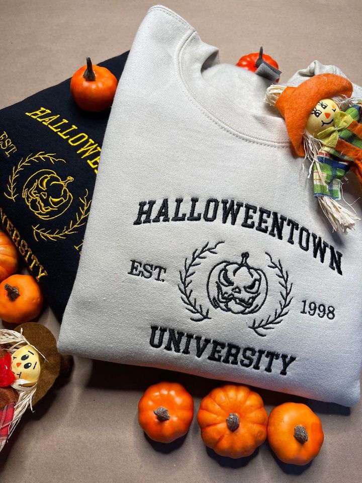 Halloween town university embroidered crewneck, college pullover