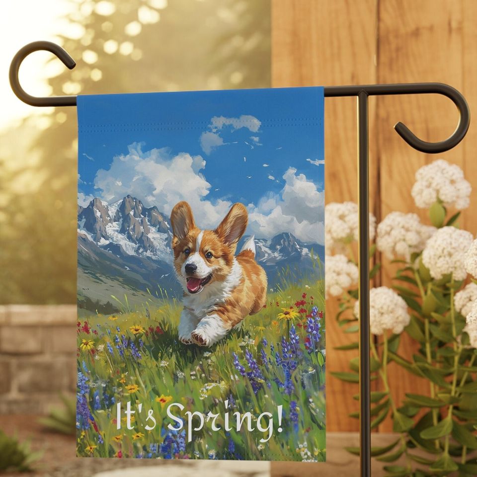 Cute Corgi Garden Flag, Dog Lover Garden Flag