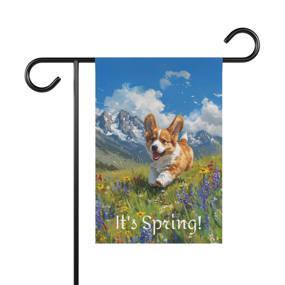 Cute Corgi Garden Flag, Dog Lover Garden Flag