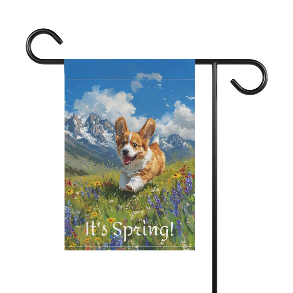 Cute Corgi Garden Flag, Dog Lover Garden Flag