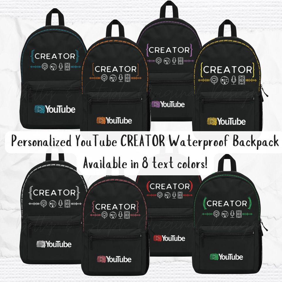 Personalized Backpack YouTube Creator Back To School Idea Custom Laptop Backpack Keepsake Gift Multiple Colors Available