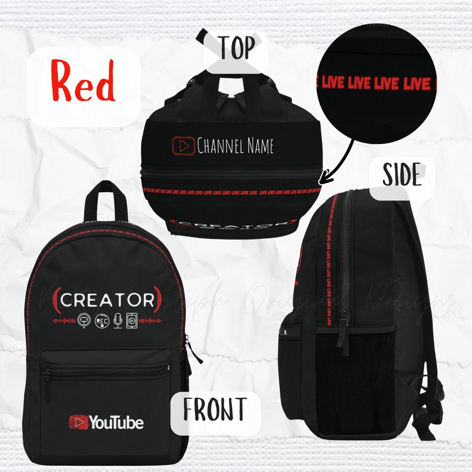 Personalized Backpack YouTube Creator Back To School Idea Custom Laptop Backpack Keepsake Gift Multiple Colors Available