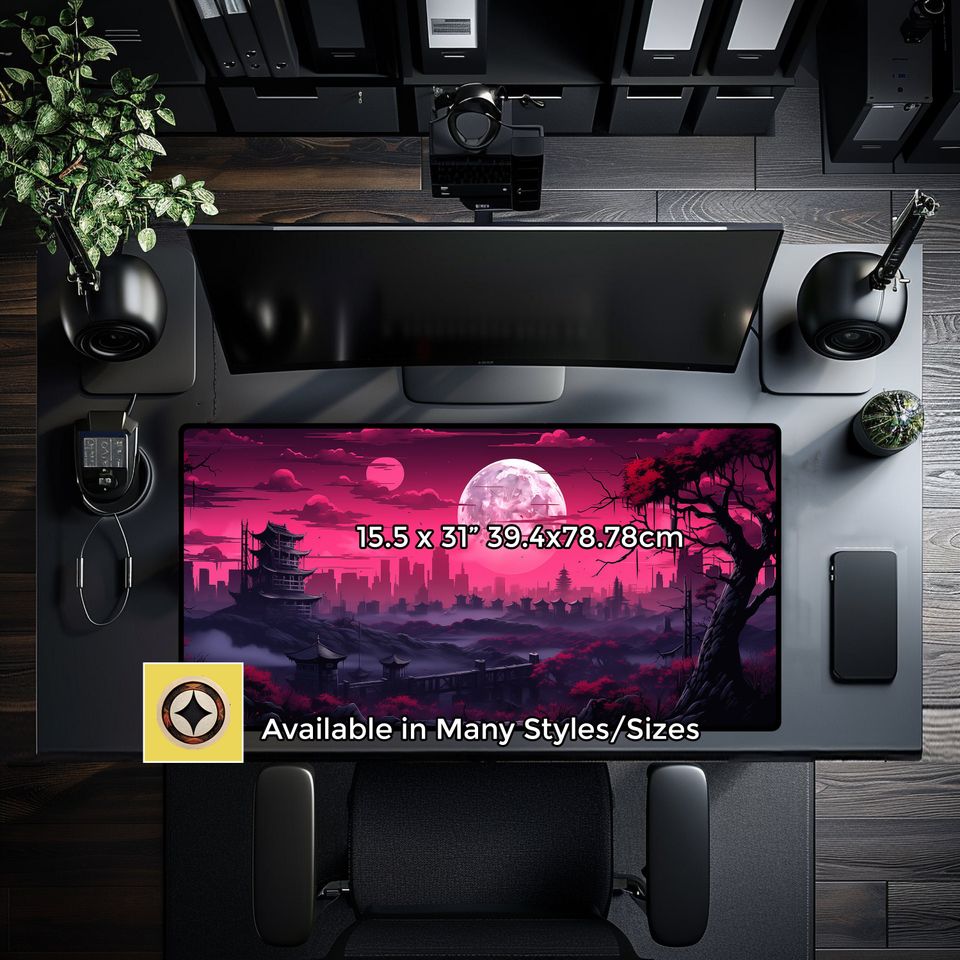 Cyberpunk Dystopia Red Sky Gaming Desk Mat, Large Mouse Pad, Desk Decor
