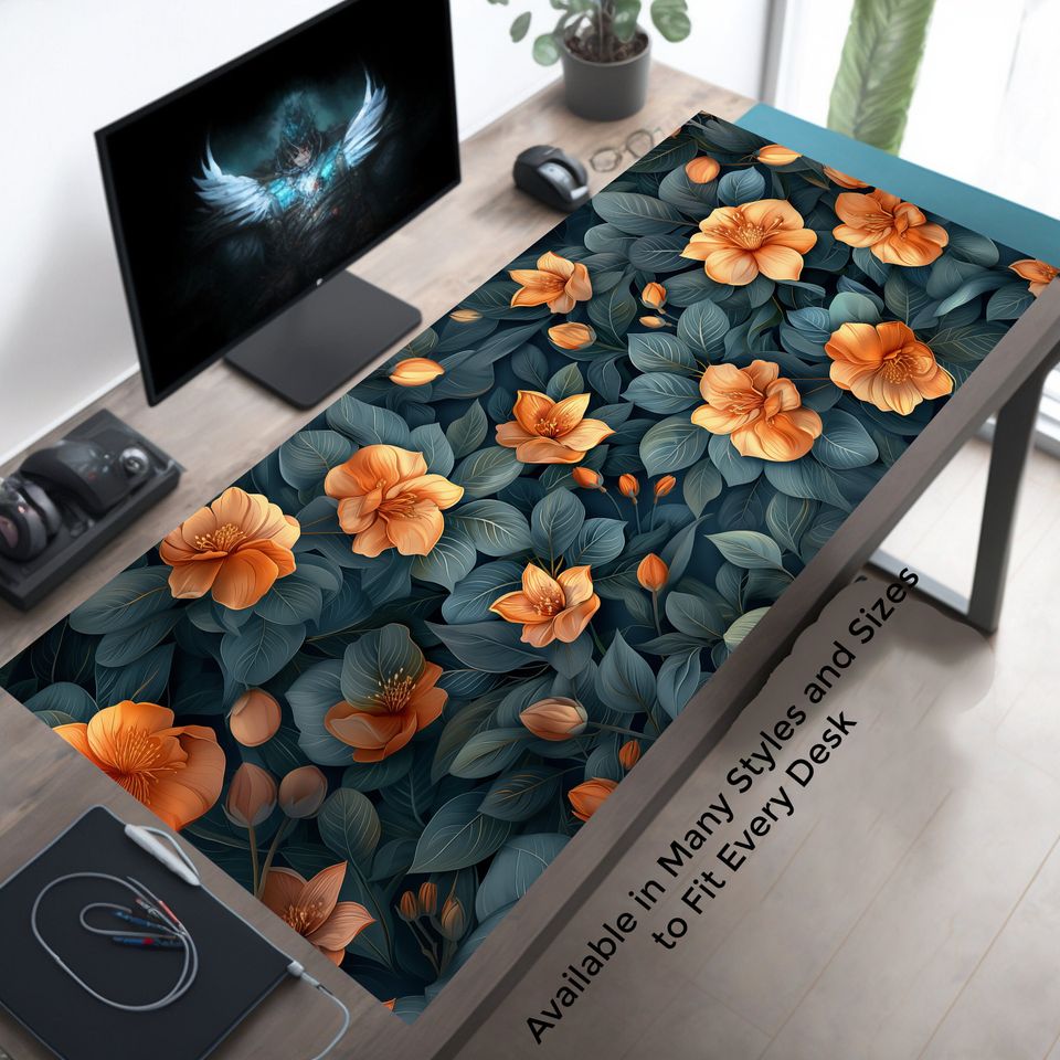 Art Nouveau Botanical Flowers Desk Mat Mousepad
