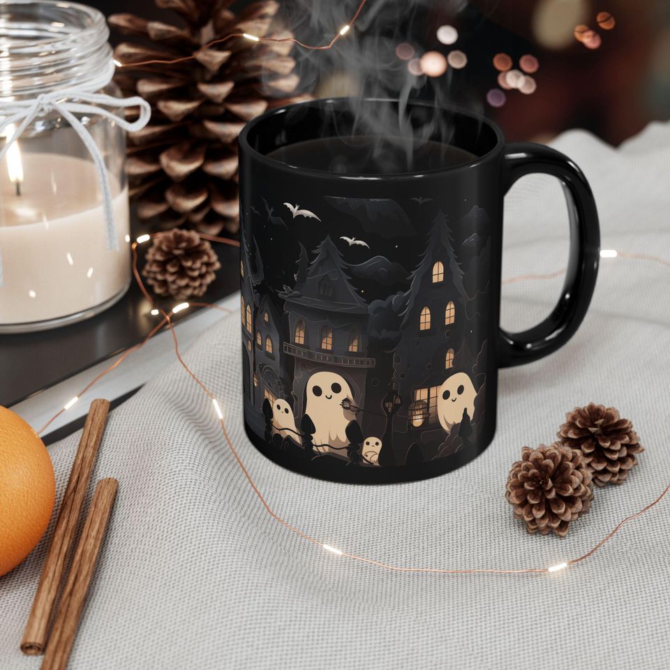 Kawaii Goth Ghosts Coffee Mug - Halloween Mug - Spooky Mug - Ghost Mug - Ghost Tea Cup
