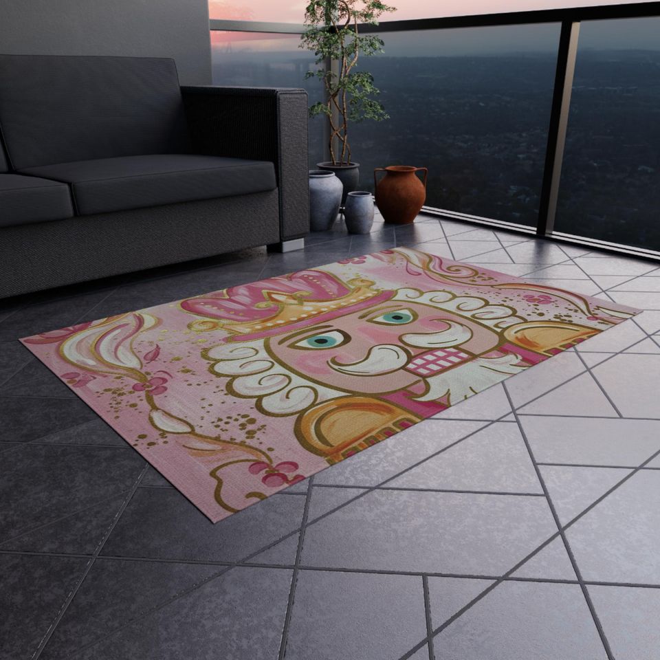 Nutcracker Pink Christmas Outdoor Rug for Holiday Decor