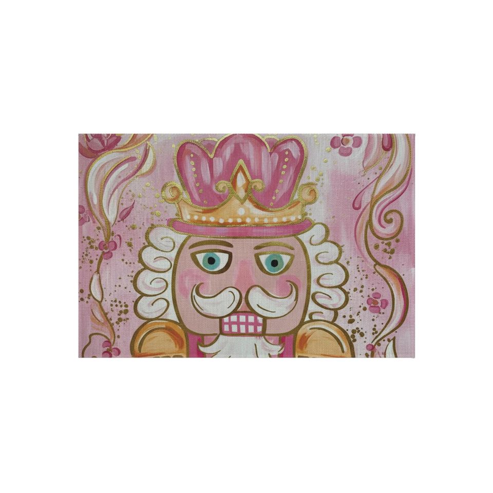 Nutcracker Pink Christmas Outdoor Rug for Holiday Decor