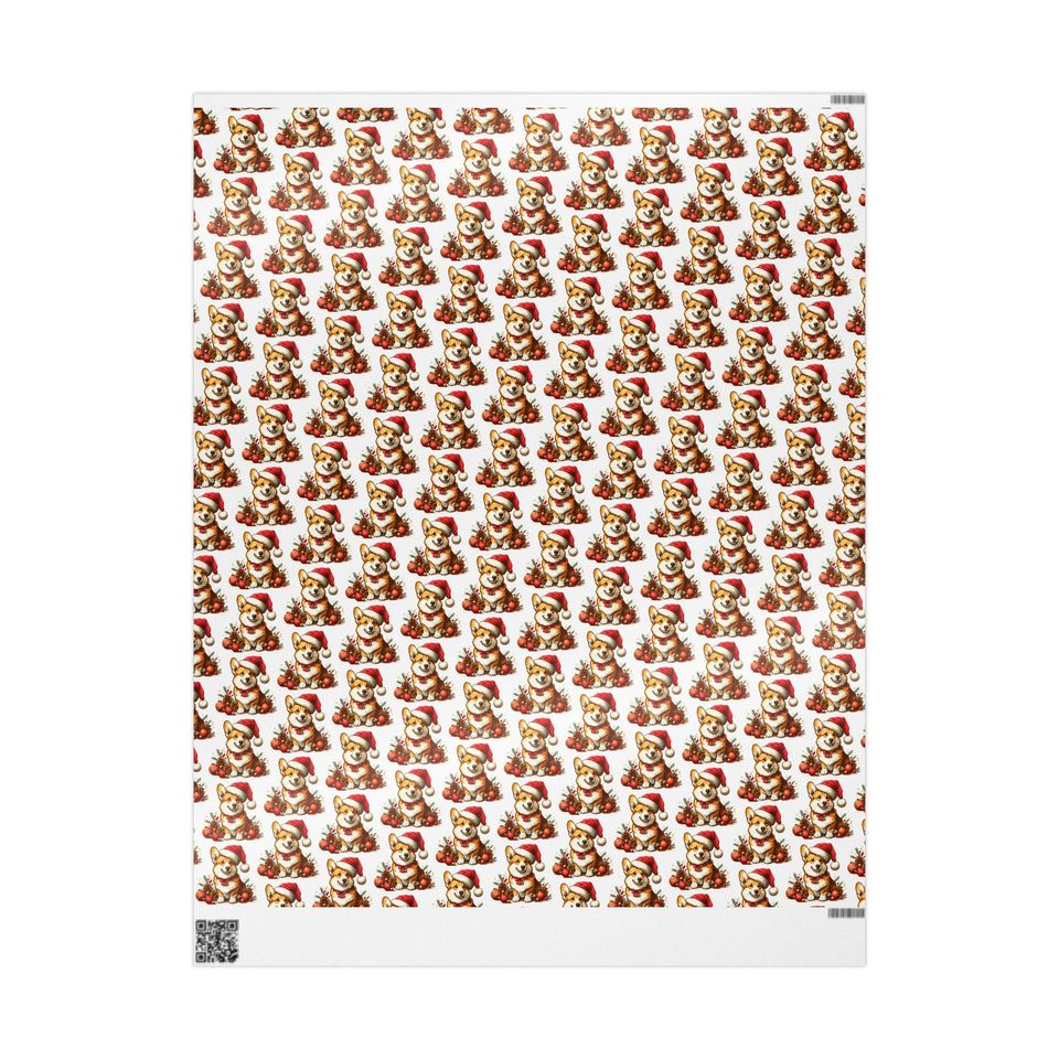 Christmas Corgi Wrapping Paper, Santa Hat Puppy Gift Wrap