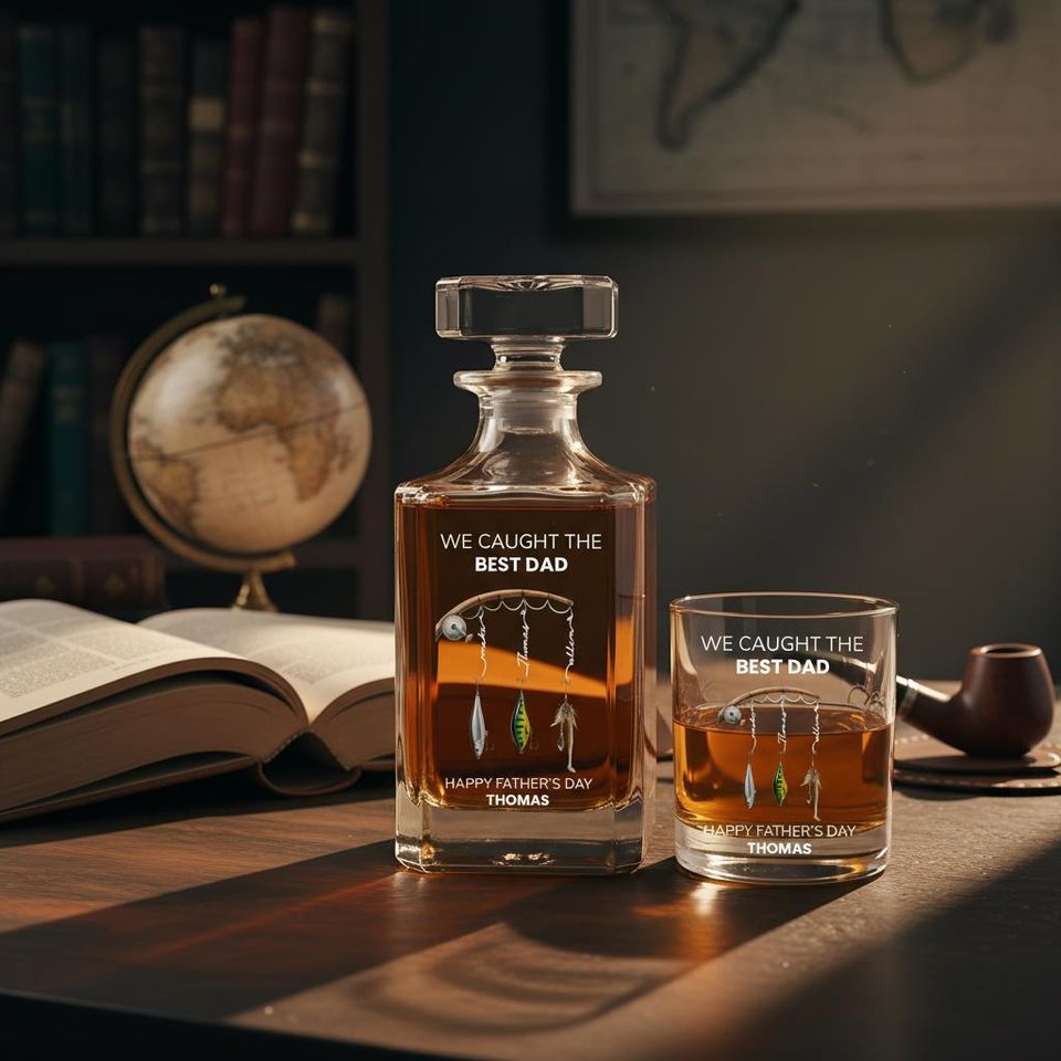 Discover [ Glasses No Included] Personalized Fishing Lure Whiskey Decanter | Custom Father's Day Gift for Dad
