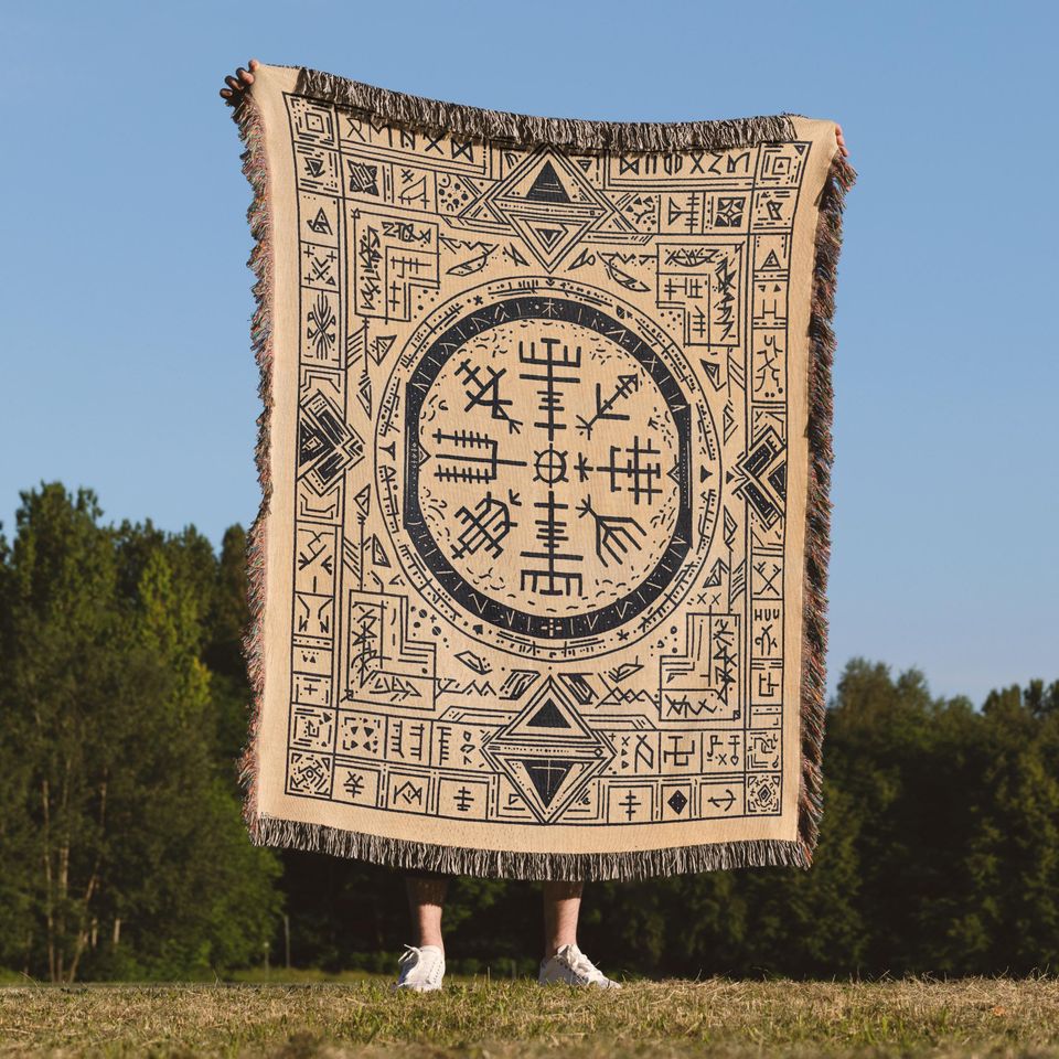 Tribal Woven Blanket, Geometric Pattern, Aztec Inspired Throw