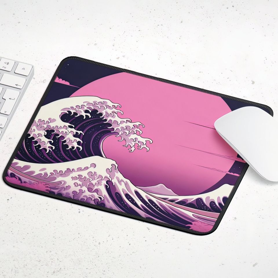 Kawaii Cute Desktop Mat with Japanese Wave Art Mouse Pad for Students and Gaming